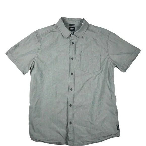 Prana Slim Fit Green Micro Dot Cotton Short Sleeve Button Outdoor Shirt Mens M - Picture 1 of 9